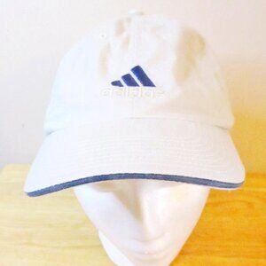 Adidas Baseball Hat Cap One Size Adjustable Beige, Blue Letters & Edging, Cotton